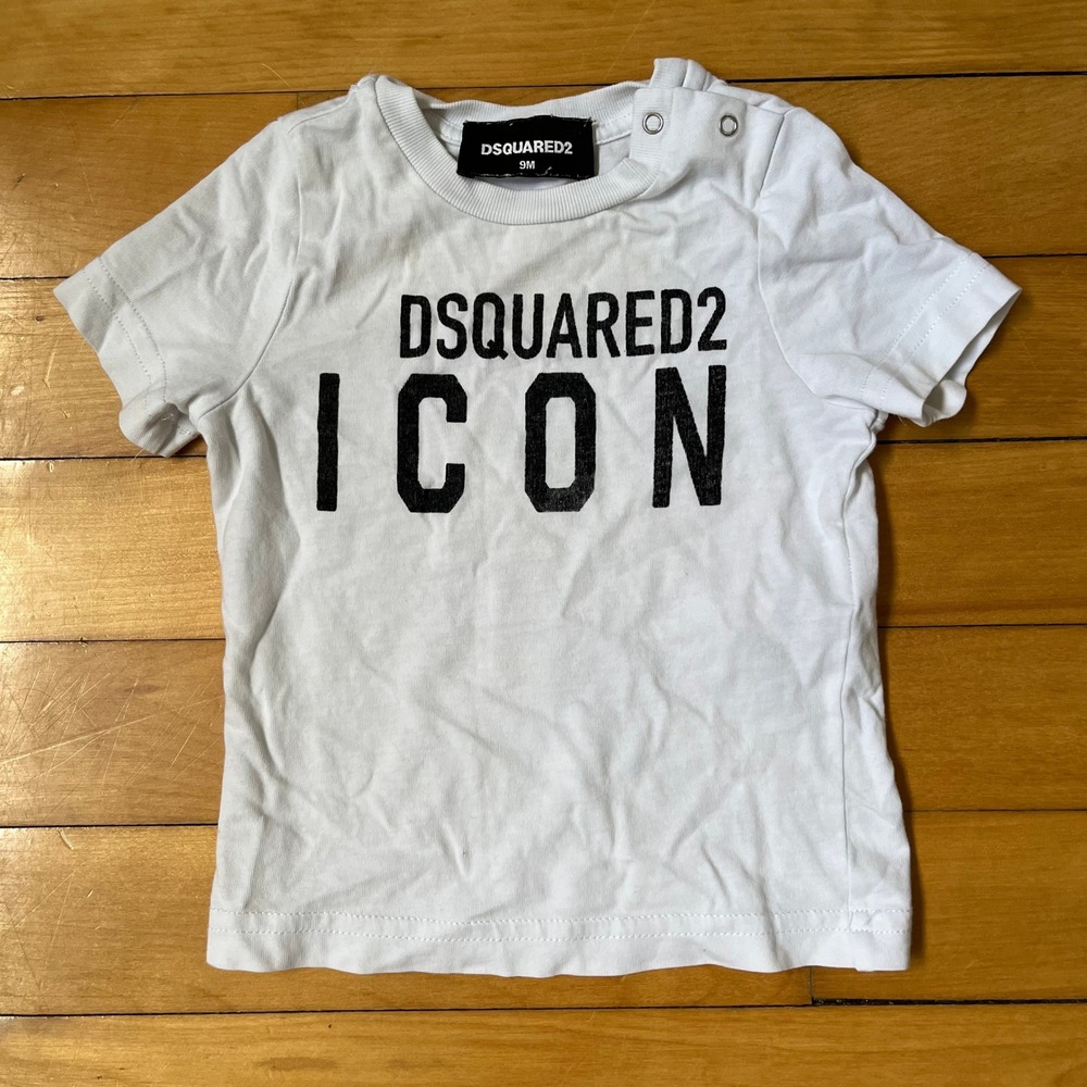 DSQUARED2 ICON White Graphic T-Shirt Baby Boy 9M Short Sleeve Snap Shoulder